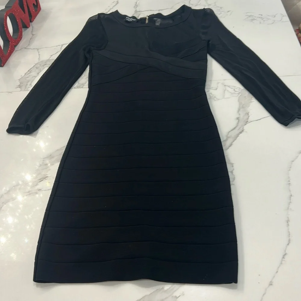 Bebe Black Mummy Bandage Body Hugger Dress. Sheer Mesh Top. Full Back Zip. SizeM - Picture 9 of 16
